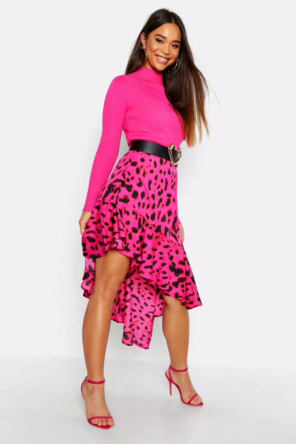 Leopard print ruffle sale hem midi skirt